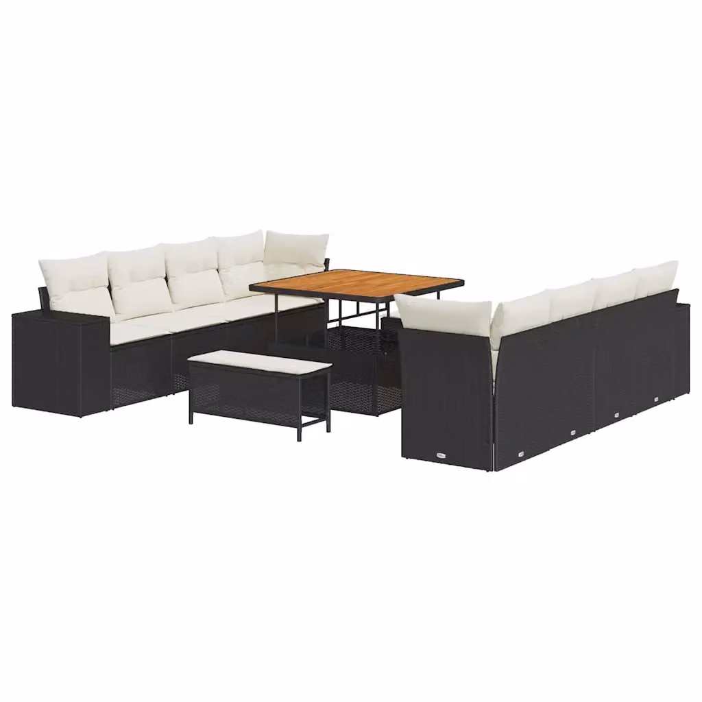 vidaXL Set Divano da Giardino Moderno 11 Pezzi in Polyrattan Nero e Beige con Cuscini e Tavolino da Esterno – 2