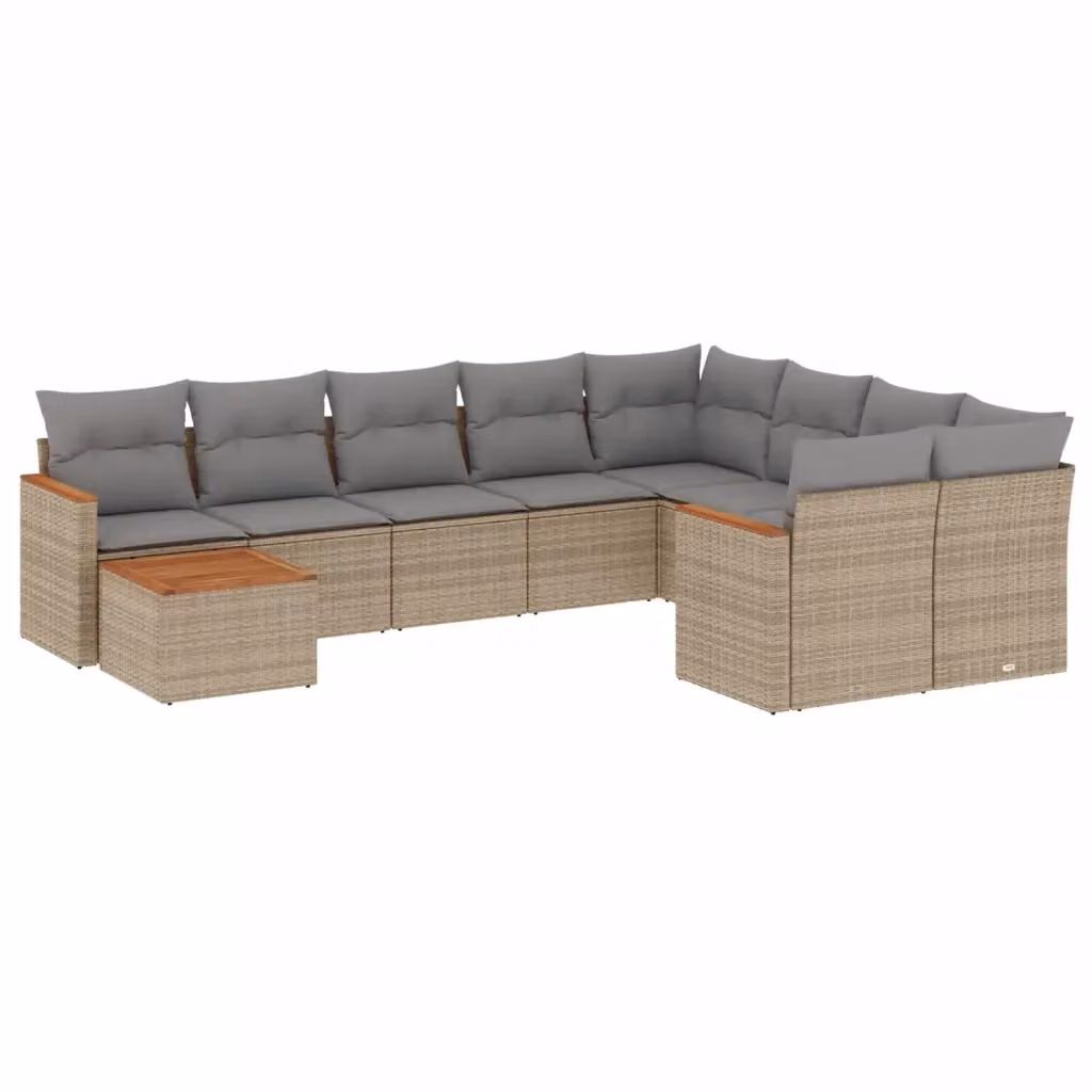 vidaXL Set Divano da Giardino 10 pz in Polyrattan con Cuscini Beige e Grigio e Tavolino da Caffè – 2