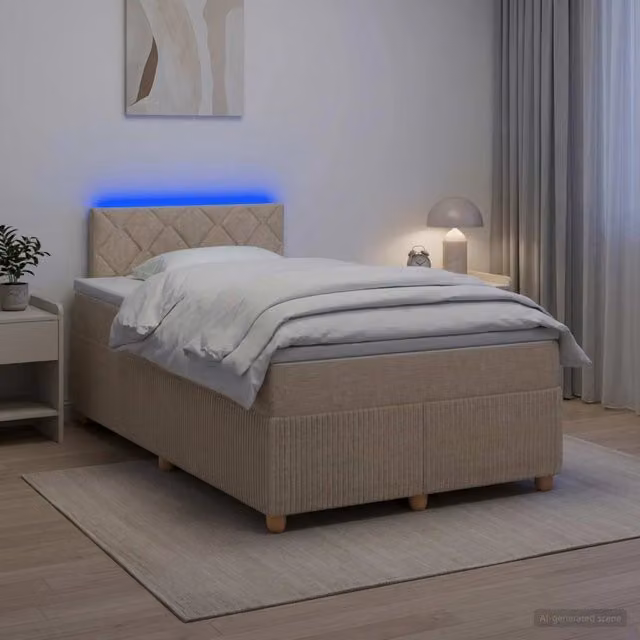 Letto box spring ibrido vidaXL con materasso a molle insacchettate e base contenitore beige L/P: 120 x 200 cm