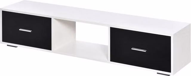 Mobile TV Moderno HOMCOM per Televisori fino a 60 pollici con 2 Cassetti, Bianco e Nero, L 140 cm x P 30 cm x H 32 cm