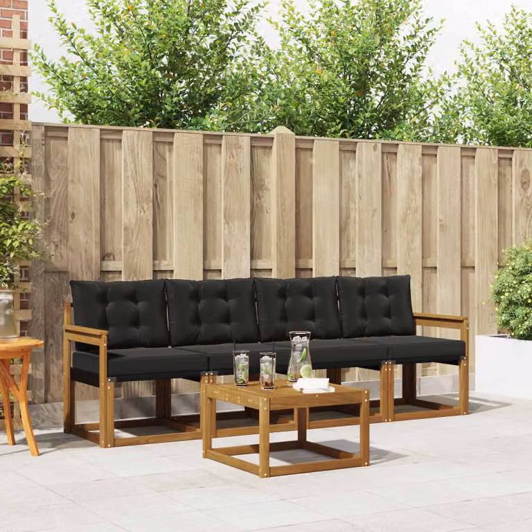 Set di divani da esterno vidaXL 5 pezzi in legno di acacia e textilene con cuscini, colore marrone e nero