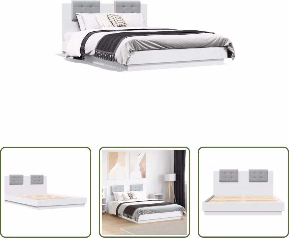 The Living Store Giroletto con testiera bianco 140x200 cm in materiale ligneo