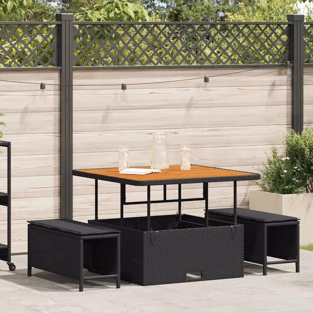 Set da pranzo per giardino e terrazzo vidaXL in polyrattan e legno di acacia nero 3 pezzi