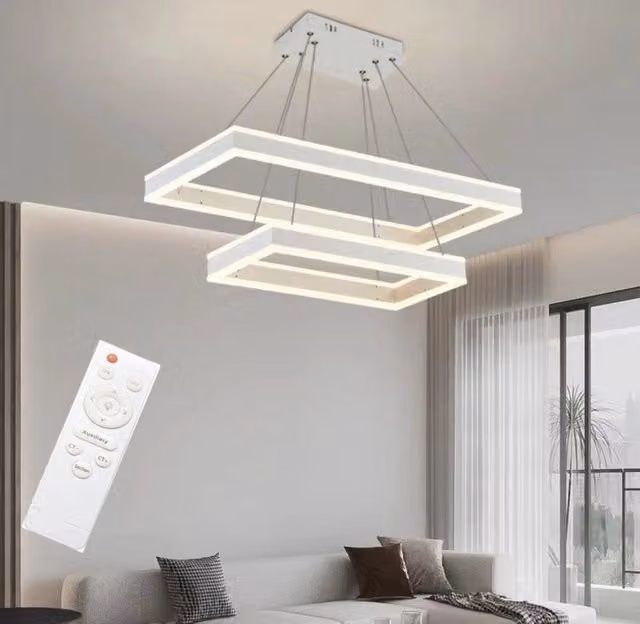 Lampadario plafoniera a sospensione led illuminazione interni cambia 3 luci 64w con telecomando dimmerabile