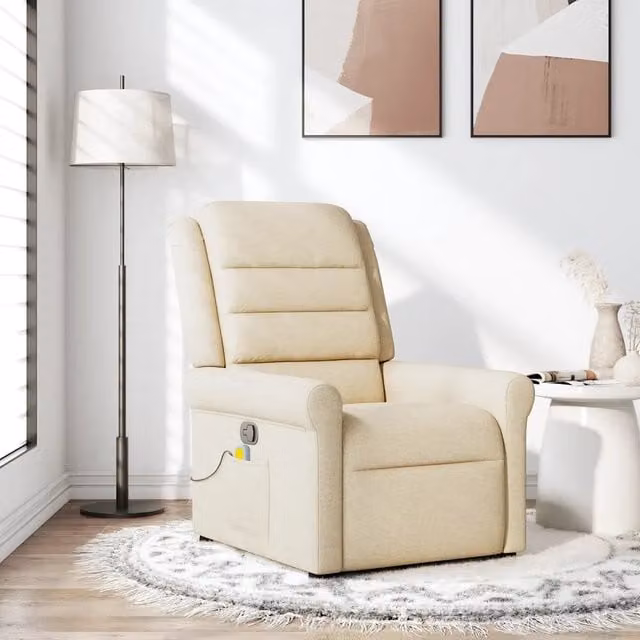 Poltrona Massaggiante Reclinabile Crema in Tessuto 4015654