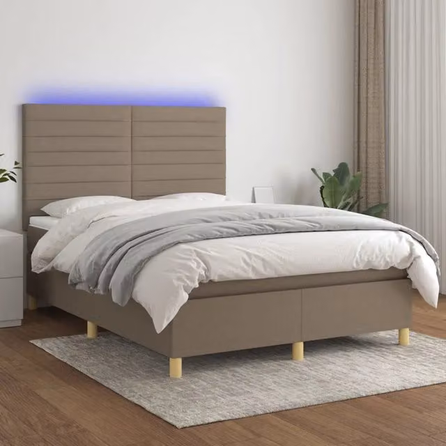 Letto Ibrido con Materasso e Illuminazione LED vidaXL in Tessuto Beige L/P/H: 140 x 200 x 128 cm
