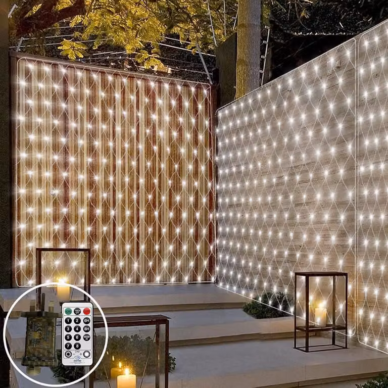 Luci a LED per esterni, 3x2 metri, 200 LED, colore bianco, grado di protezione IP44, con telecomando, 8 modalità