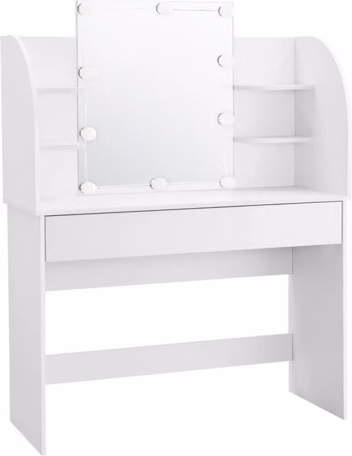 Tavolo da Trucco Köla en.casa con Specchio e Illuminazione LED Bianco L: 139,5 cm, H: 108 cm, P: 40 cm