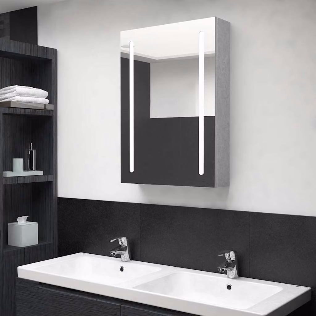 Armadietto da bagno con specchio e illuminazione LED vidaXL, Grigio, L: 50 cm, P: 13 cm, H: 70 cm