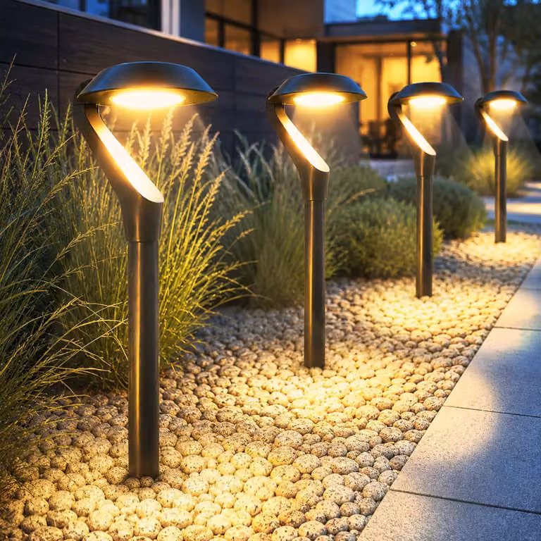 Set di 4 luci solari da giardino, luce bianco caldo, grado di protezione IP65, design moderno