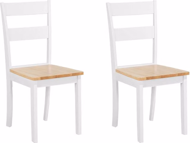 Set di 2 sedie da pranzo BELIANI in legno di gomma laccato bianco e marrone con schienale a doghe in stile cottage