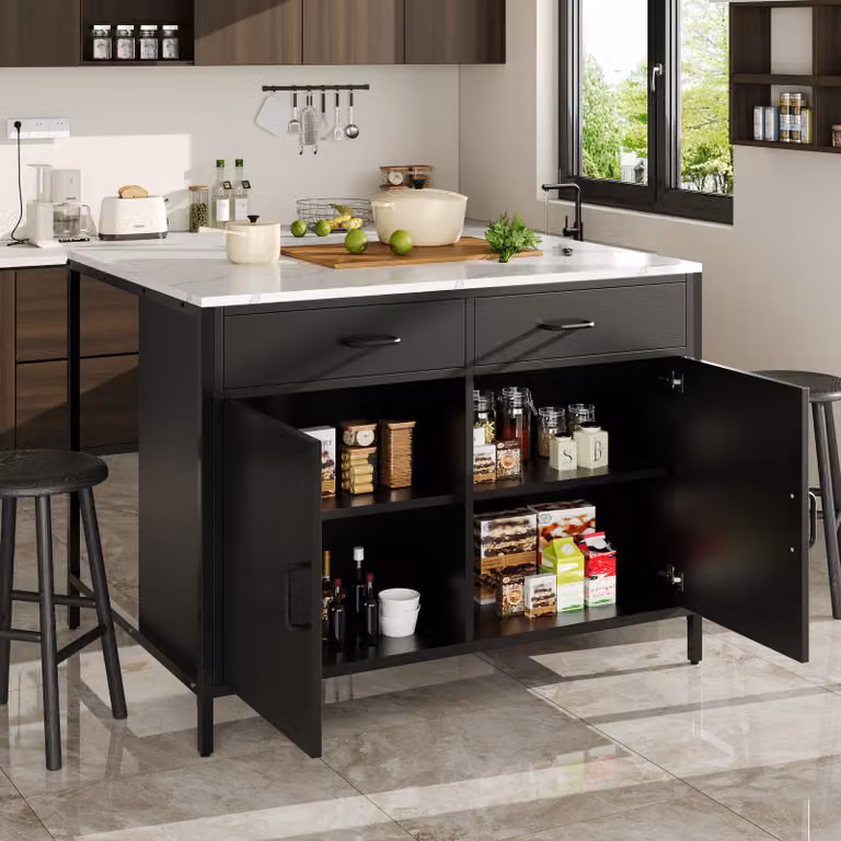 Tavolo da bar Flieks Tavolo da cucina semplice e moderno, piano con struttura in marmo, tavolo da bar con mobile base, 100x90x90 cm, nero