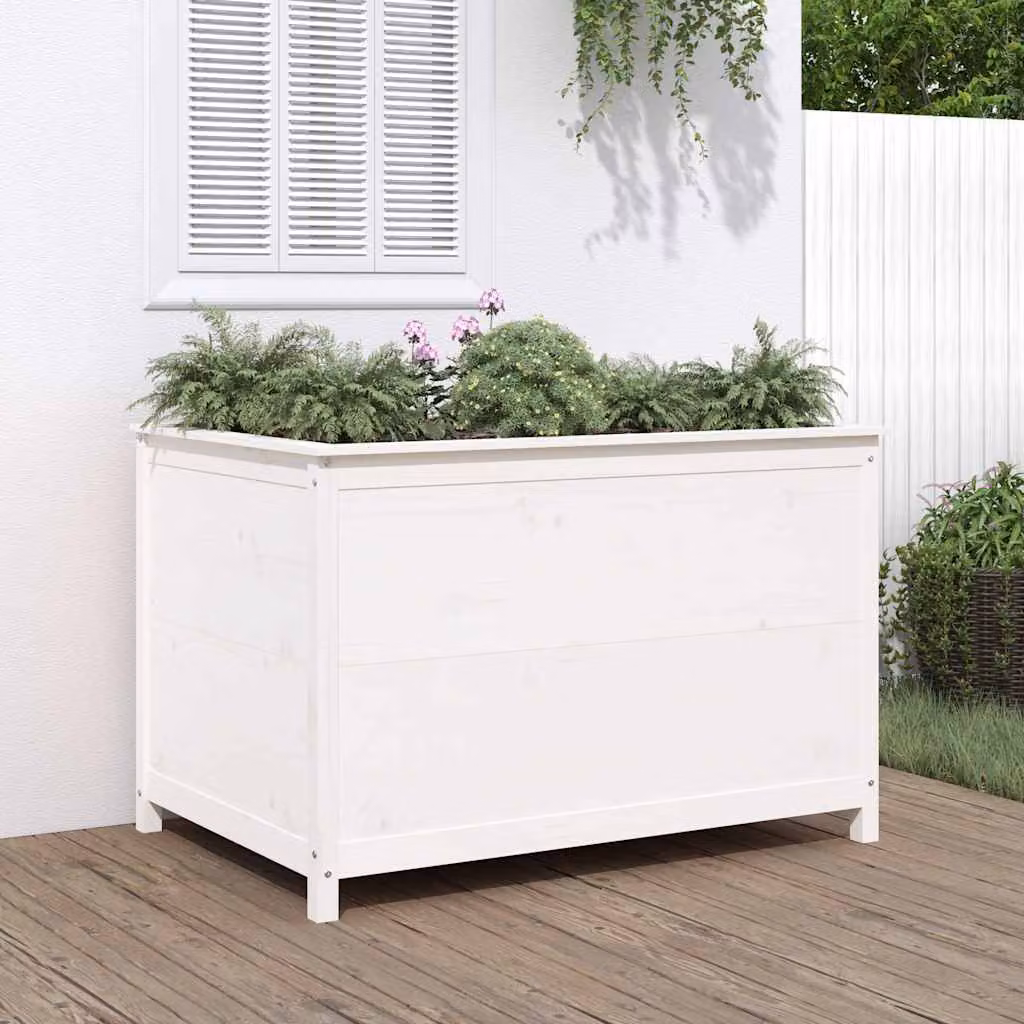 Fioriera Rialzata da Giardino vidaXL in Legno di Pino Massello, Bianca, L: 119,5 cm, P: 82,5 cm, H: 78 cm