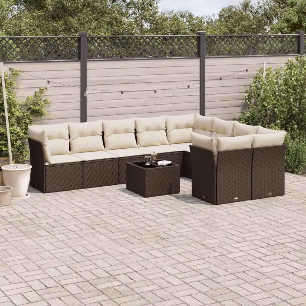 Maison Exclusive - Set Divani da Giardino 10pz con Cuscini in Polyrattan Marrone