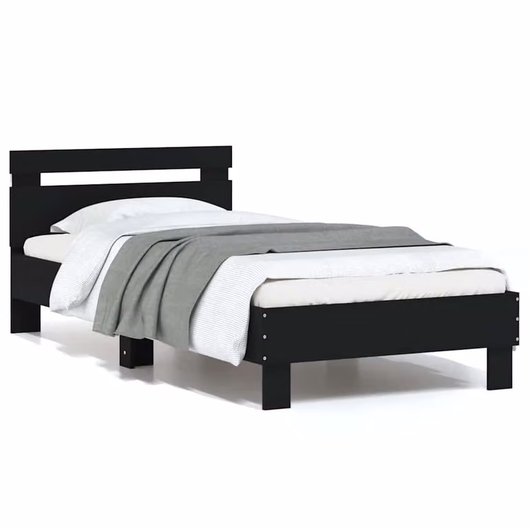 vidaXL Giroletto Moderno con Testiera, Illuminazione LED e Porta USB, Nero, L/P/H: 193 x 75 x 80 cm