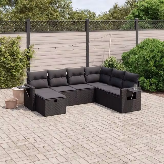 Set Divani da Giardino con Cuscini 7pz Nero Polyrattan 3263831
