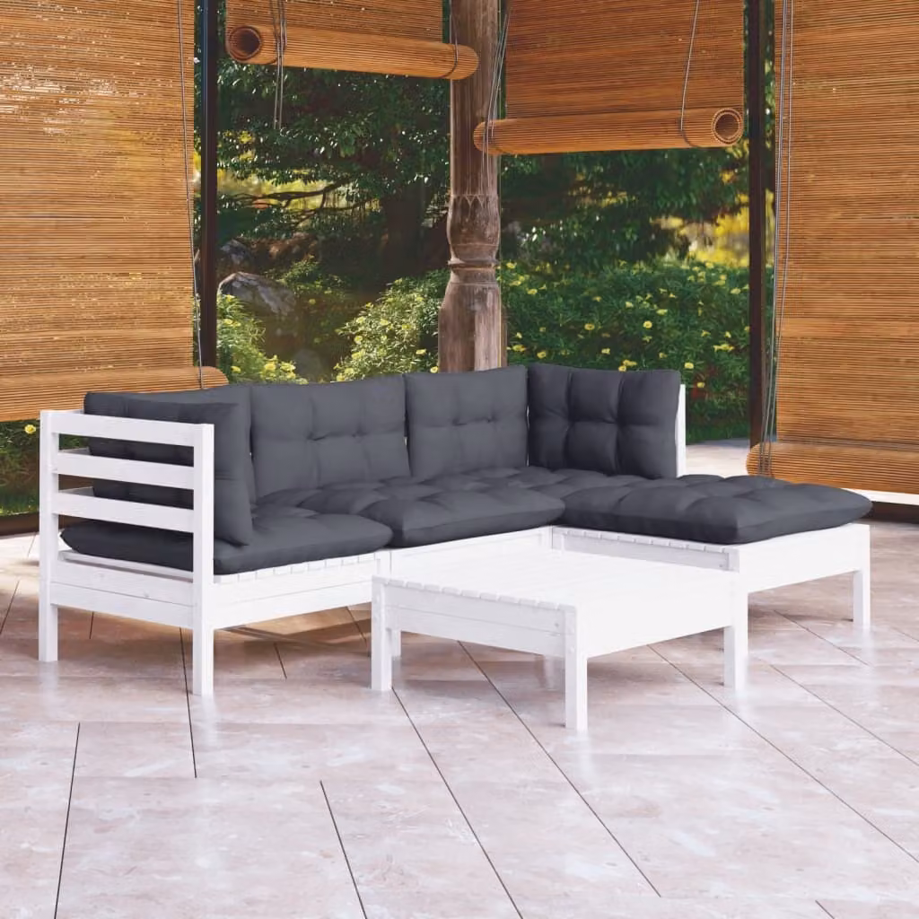 The Living Store Set da giardino 5 pezzi con cuscini in legno di pino bianco