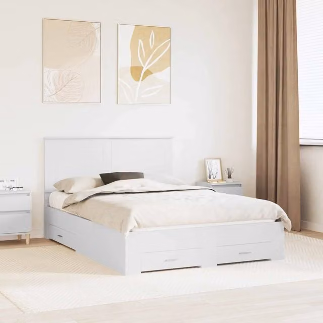 Struttura letto moderno con cassetti vidaXL in legno ingegnerizzato bianco L/P/H: 160 x 200 x 100 cm