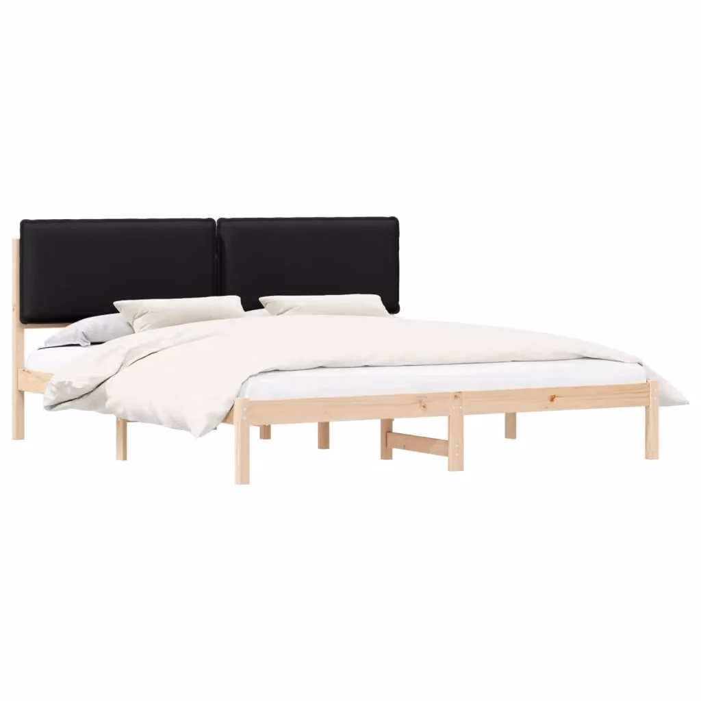 Letto moderno vidaXL con testiera rivestita in tessuto nero e struttura in pino massello 200 x 200 cm – 2