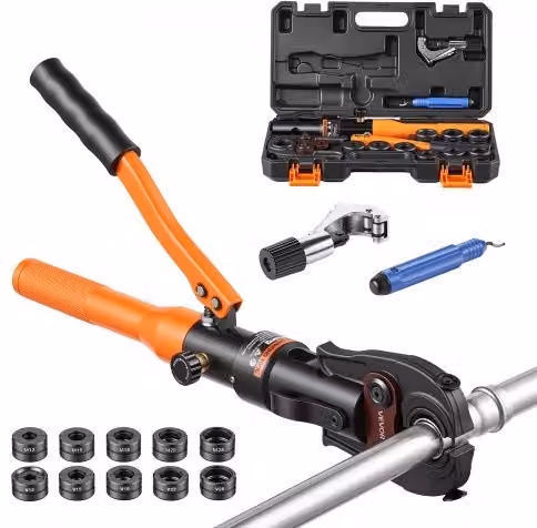 VEVOR Pressatrice Idraulica Manuale per Tubi 10 Ganasce M12-M28 e V12-V28, Pinza Crimpatrice per Tubi in Acciaio Inox e Rame, Testa Girevole, Ganasce M12 M15 M18 M22 M28 V12 V15 V18 V22 V28, Valigetta
