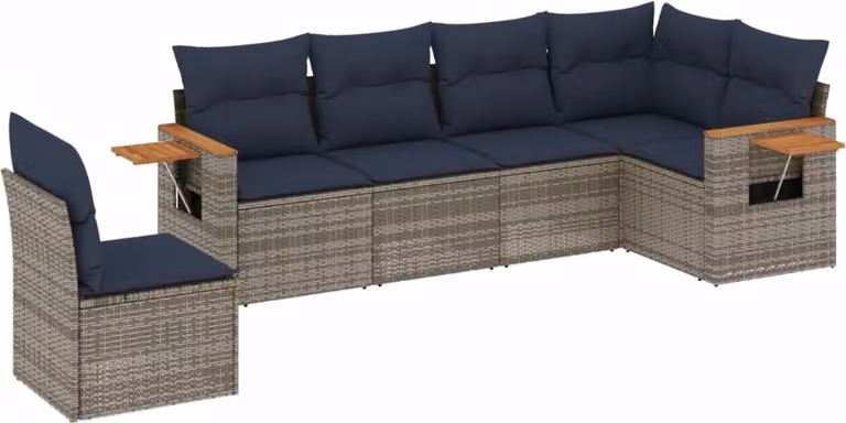 Set Divani da Giardino 6 pz con Cuscini Grigio in Polyrattan