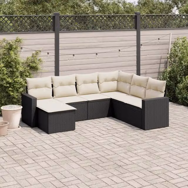 Set Divani da Giardino con Cuscini 7pz Nero Polyrattan 3219286