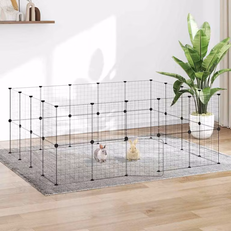 Gabbia per animali vidaXL in acciaio con 36 pannelli e porta, colore nero, L 140 x P 70 x H 175 cm