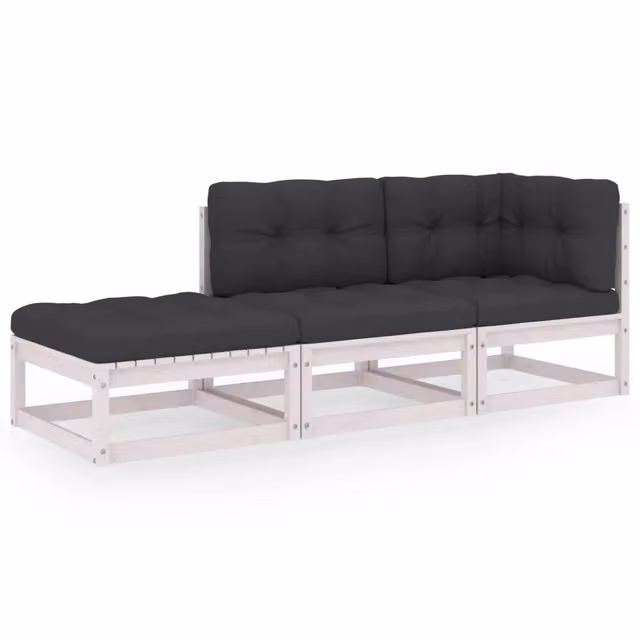 Set Divani da Giardino 3 pz | Set Salotto da Giardino con Cuscini Legno Massello di Pino