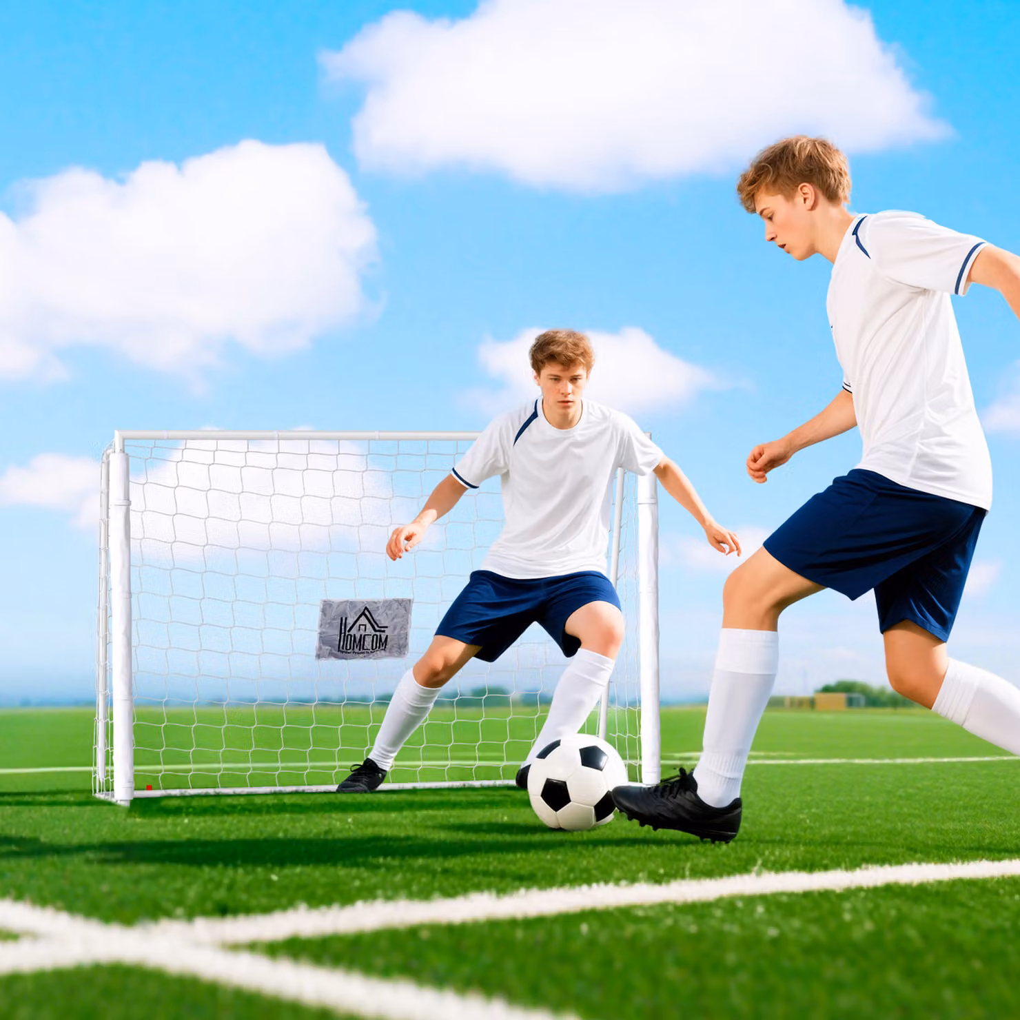 Porta da calcio HOMCOM per adulti e bambini con rete e bersaglio in tessuto Oxford e metallo, Bianco, L: 186 cm, P: 62 cm, H: 123 cm – 2