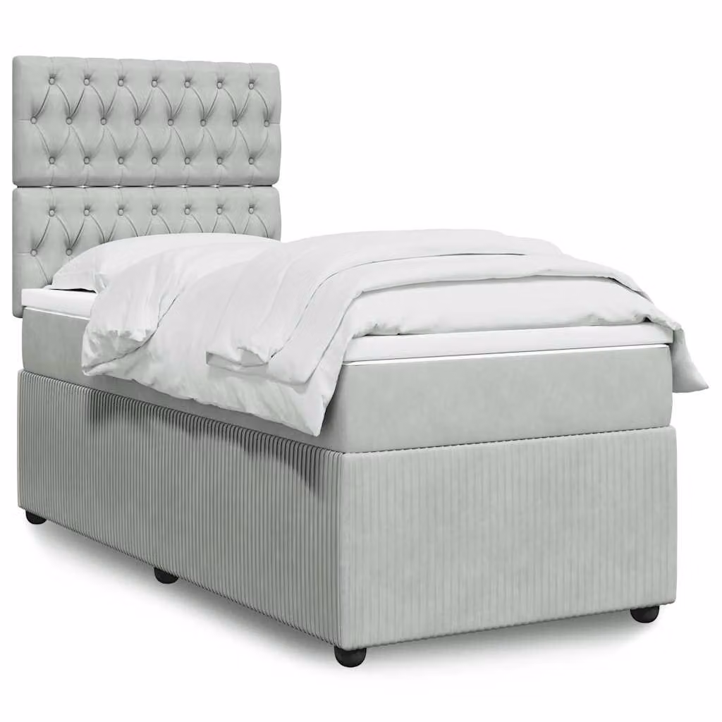 vidaXL Giroletto a Molle con Materasso Ibrido in Velluto Grigio e Bianco L/P/H: 200 x 80 x 150,5 cm