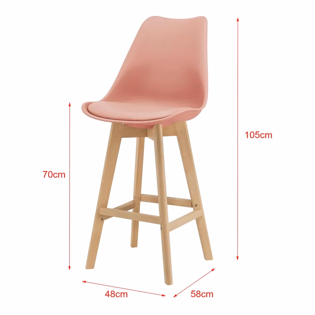 Set di 6 Sgabelli da Bar Lublin en.casa con Seduta Imbottita in Tessuto e Gambe in Faggio, Colore Rosa – 2