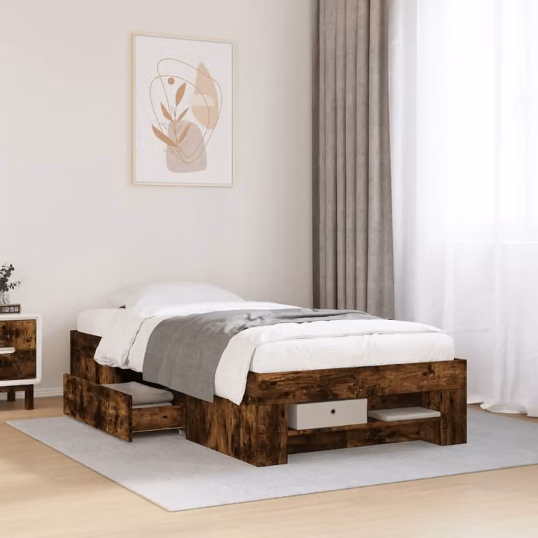 Giroletto senza materasso vidaXL in legno color rovere fumo con doghe fisse L/P/H: 200 x 90 x 33 cm