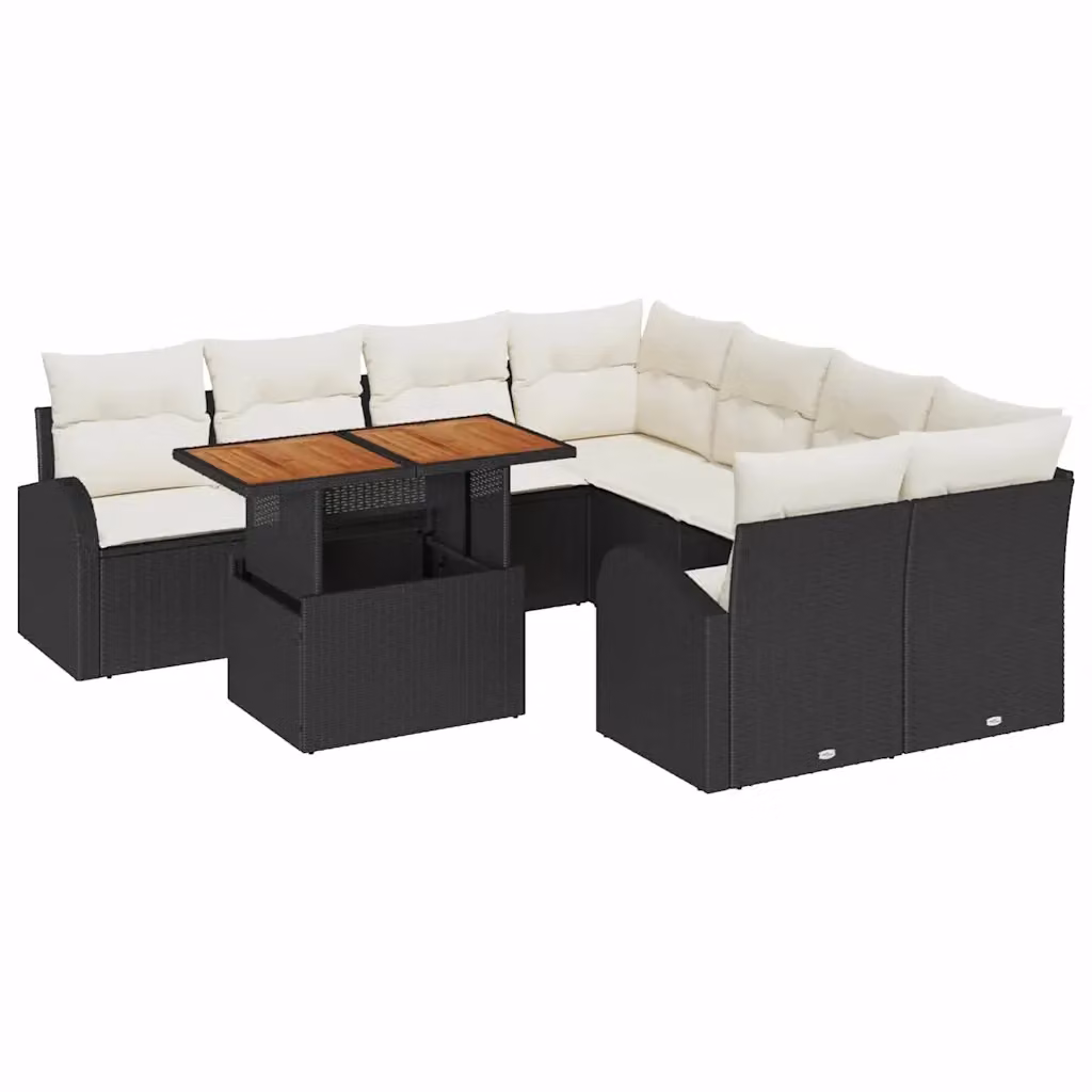 Set Divano da Giardino a L vidaXL in Polyrattan con Cuscini Nero e Beige – 2