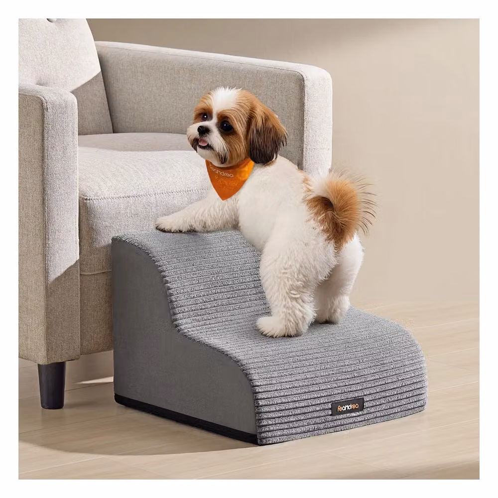 Scala per animali domestici impermeabile antiscivolo sfoderabile, 2 Gradini (40L cm) / Grigio Tortora