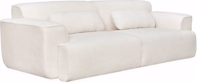 Divano a 3 posti Sweeek in tessuto bouclé bianco con struttura in legno massiccio e cuscini coordinati, L: 230 cm, P: 73 cm, H: 76 cm
