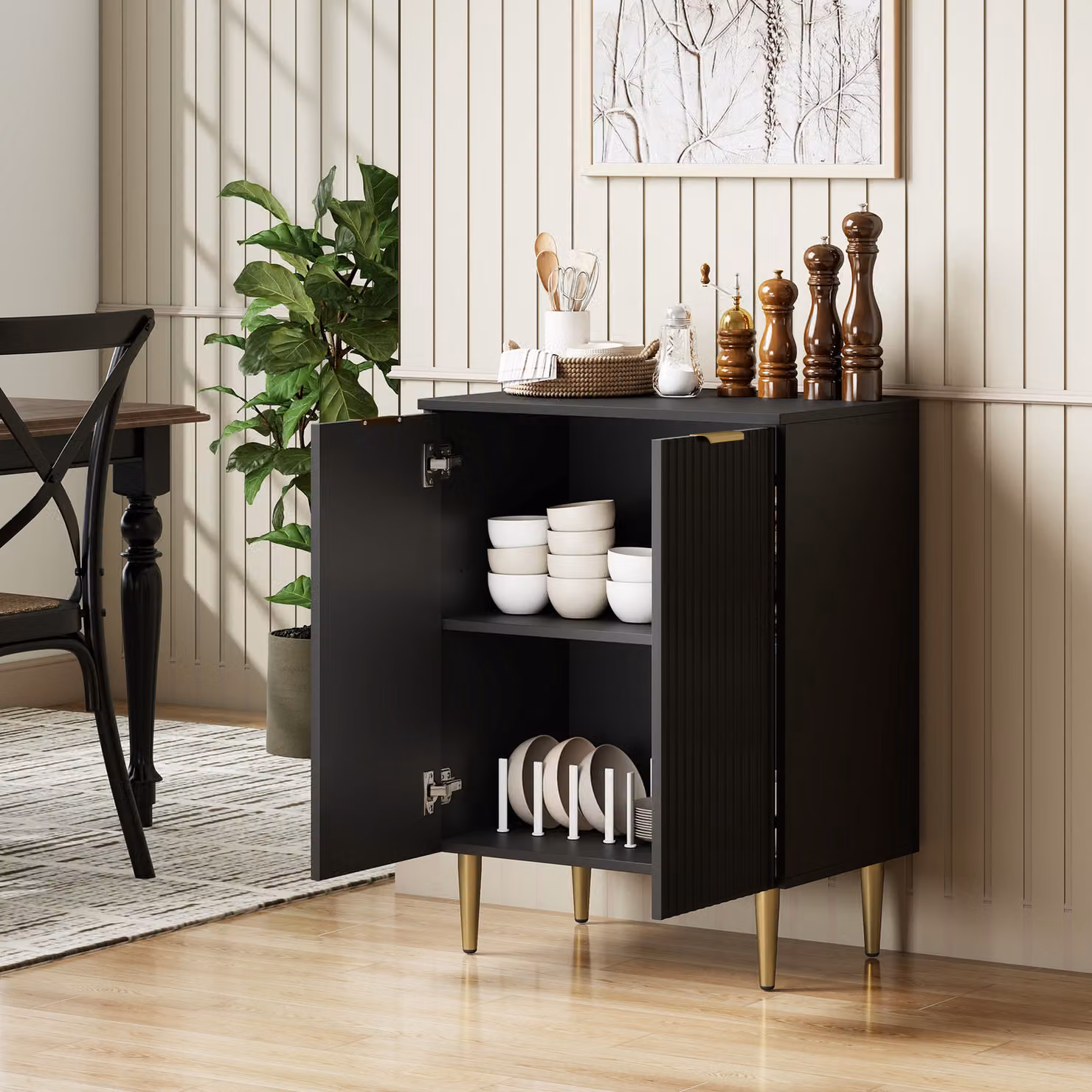Credenza Moderna HOMCOM con 2 Ante e Ripiano Regolabile, Mobile Buffet per Cucina e Soggiorno con Gambe in Metallo, Nero – 2