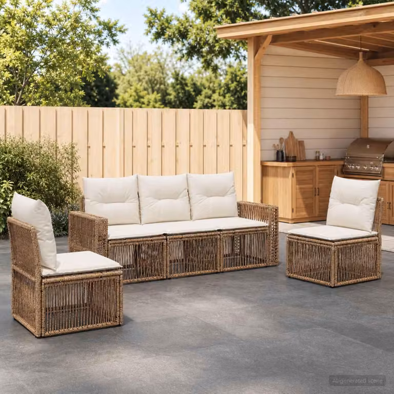 Maison Exclusive - Set da giardino composto da 5 pezzi. Divano da giardino in rattan sintetico, color beige e crema