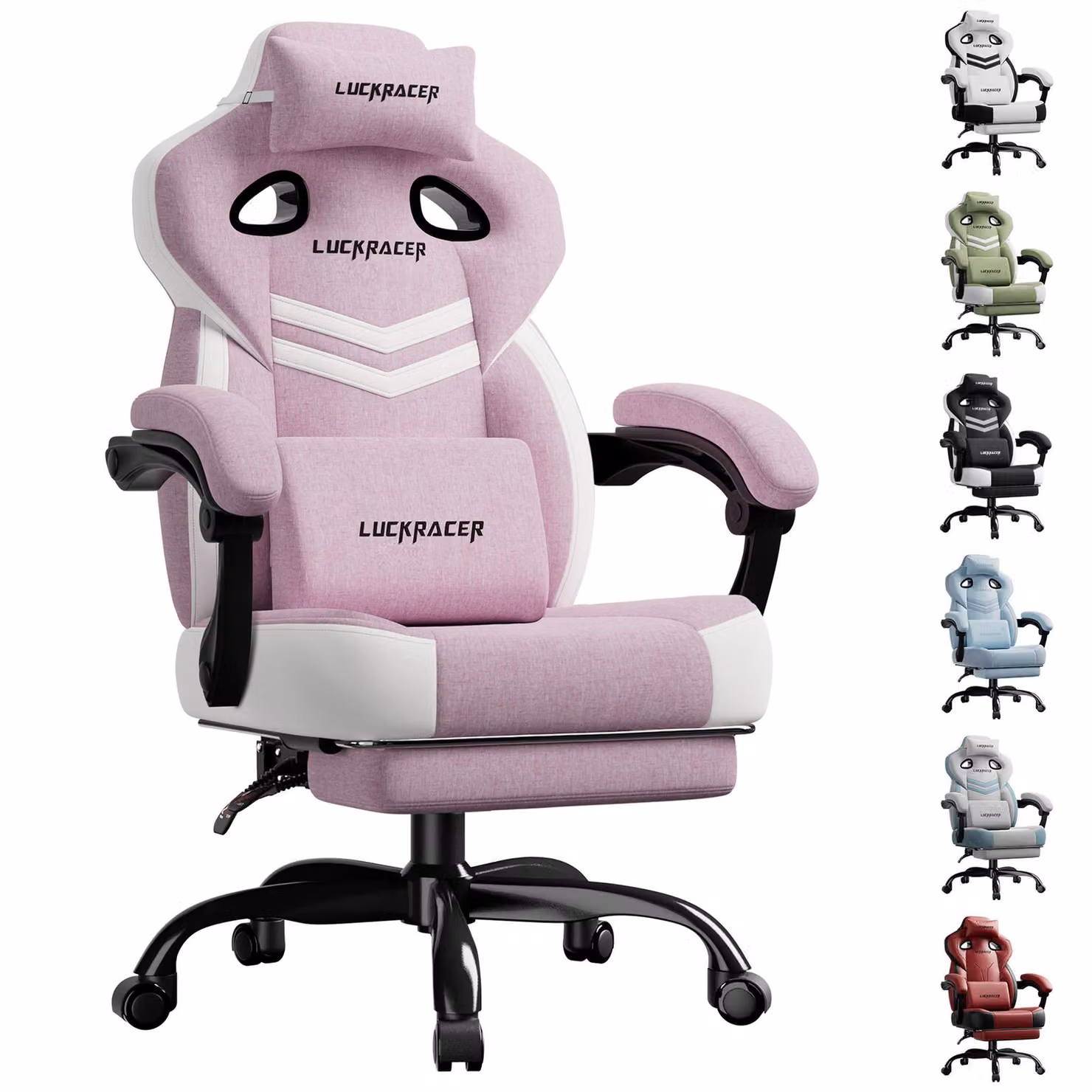 LUCKRACER sedia da gioco, sedia da ufficio con braccioli collegati, cuscino in memory foam, angolo di inclinazione di 90-155° e poggiapiedi, tessuto funzionale e resistente