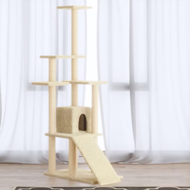 The Living Store Albero per gatti con tiragraffi in Sisal Crema 155 cm