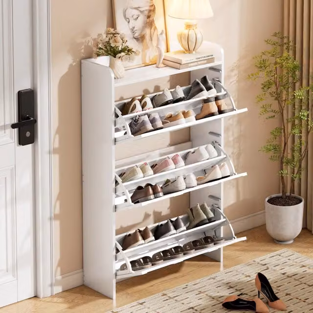 Desviae Scarpiera compatta con 6 ripiani nascosti in MDF bianco salvaspazio per ingresso e soggiorno 70 × 25 × 120 cm