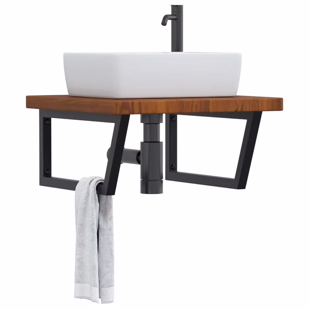 vidaXL Ripiano a Parete per Lavabo Moderno in Acciaio e Rovere, Marrone e Nero, L: 60 cm