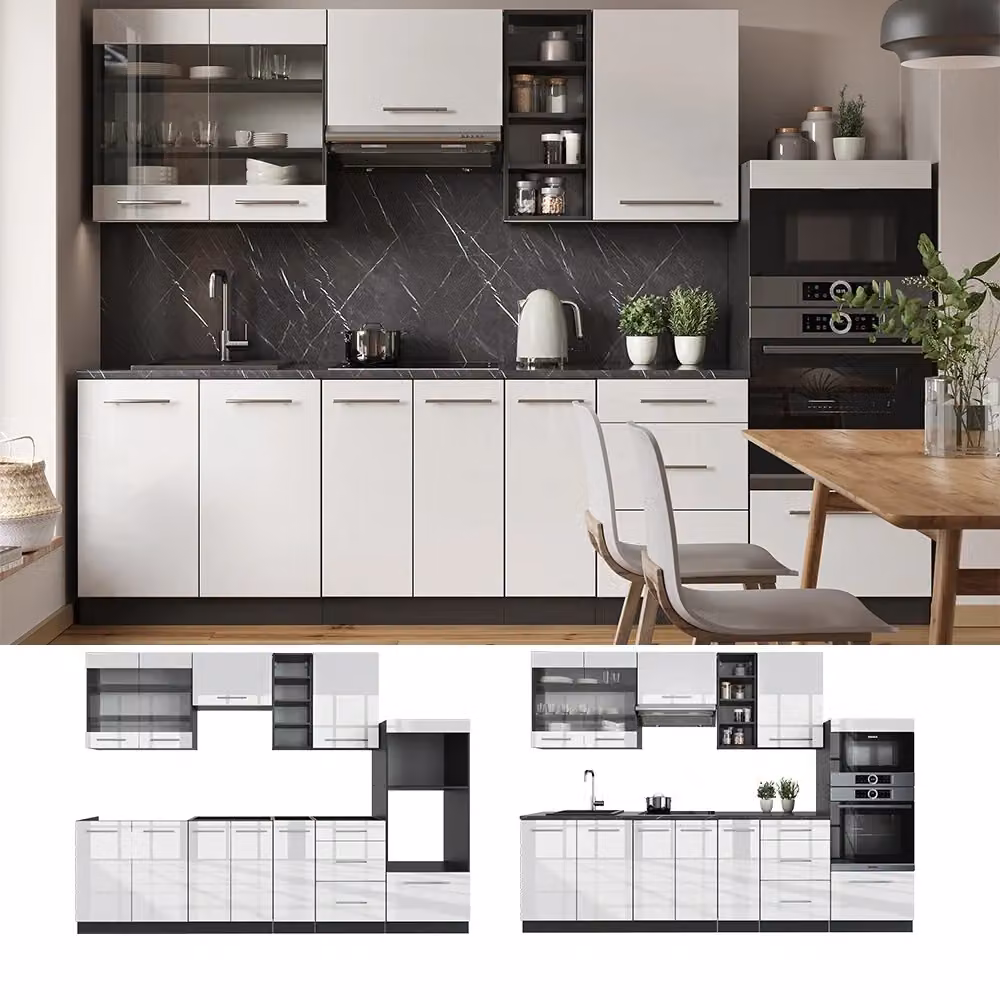 Cucina componibile moderna Vicco Fame-Line Bianco lucido e Antracite L: 280 cm – 2