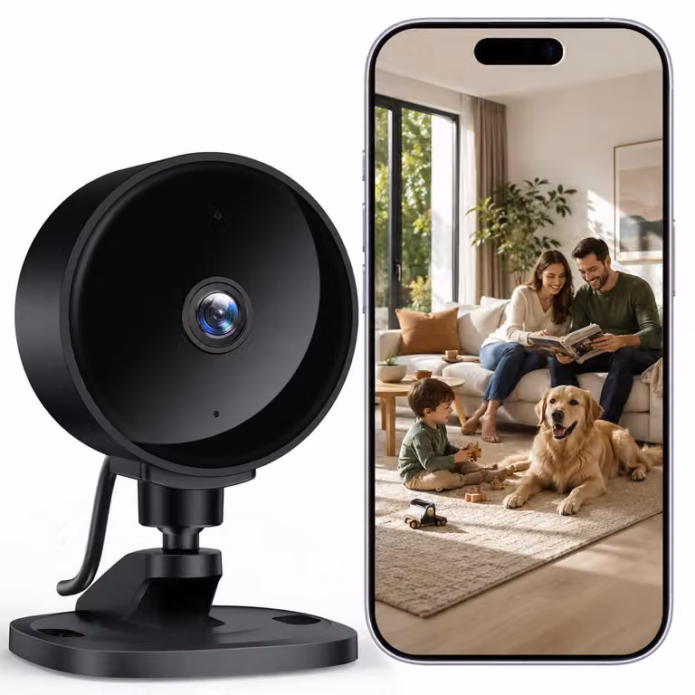 WOLFANG, telecamera di sorveglianza interna 1080P, mini telecamera Wi-Fi per la casa con visione notturna