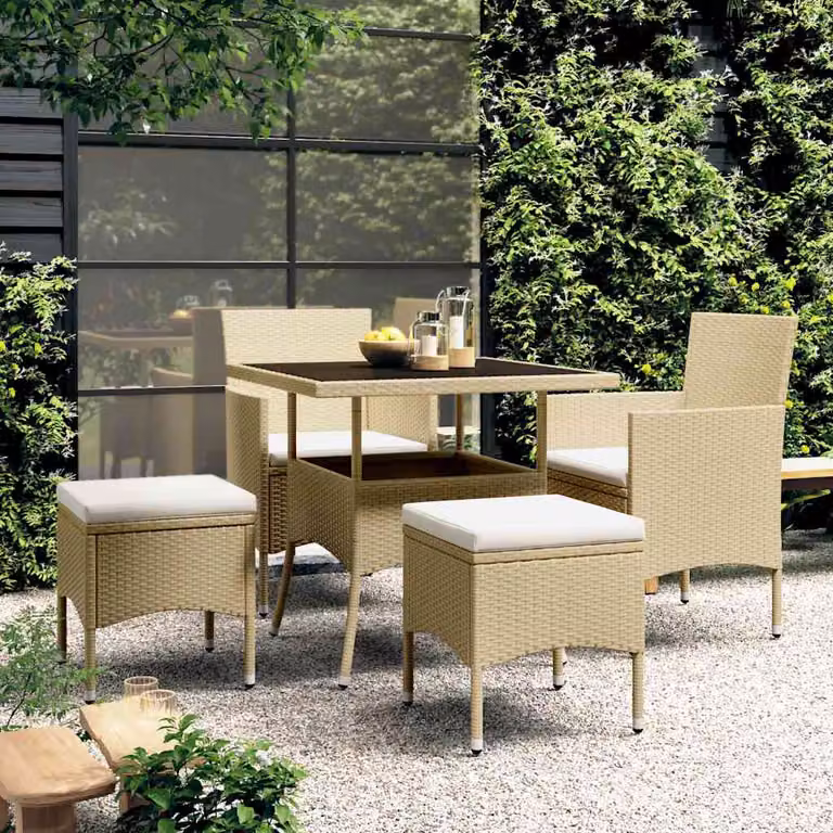 Set da Pranzo per Giardino vidaXL 5 pz in Polyrattan Beige e Bianco con Tavolo in Vetro