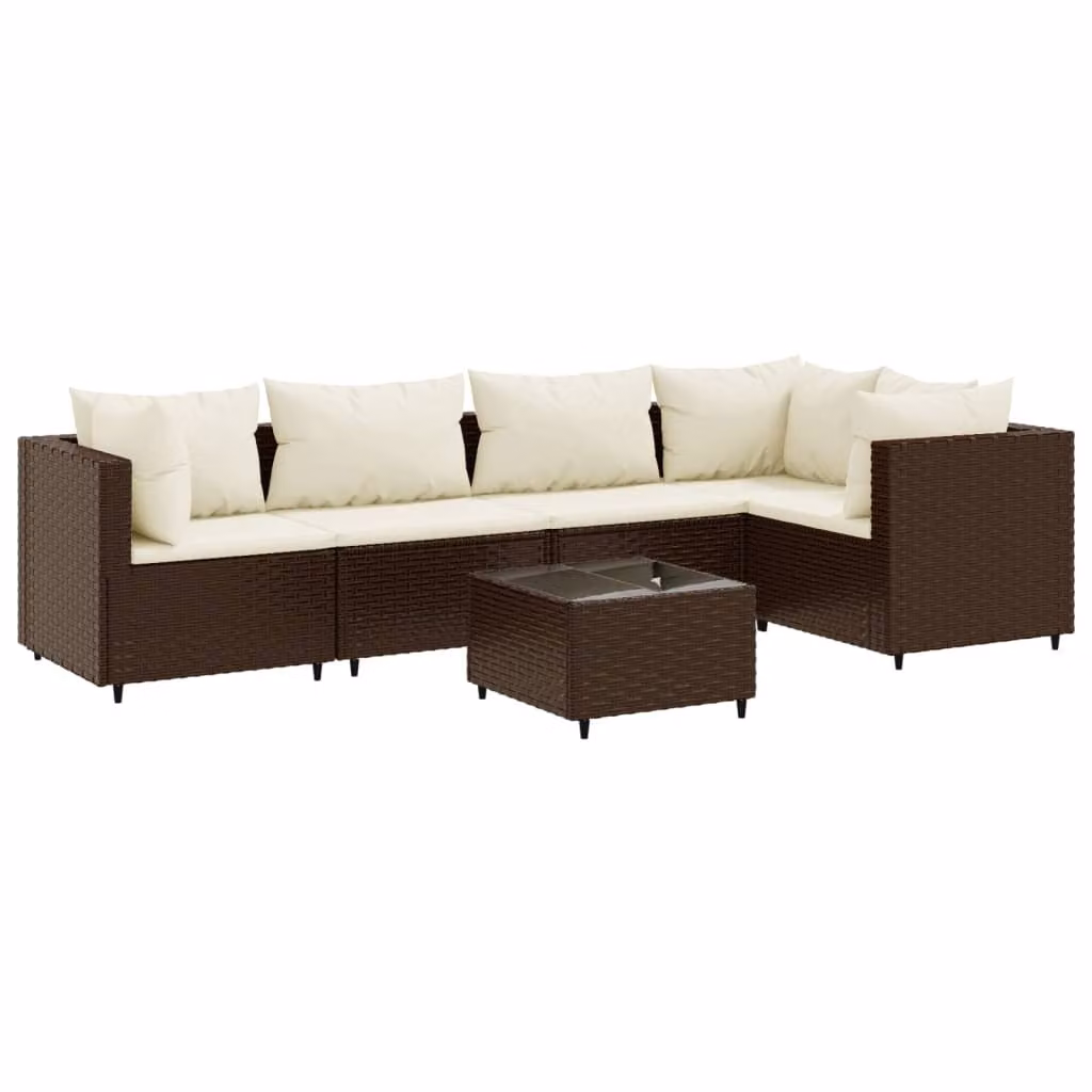Set Mobili da Giardino 6pz con Cuscini in Polyrattan Marrone