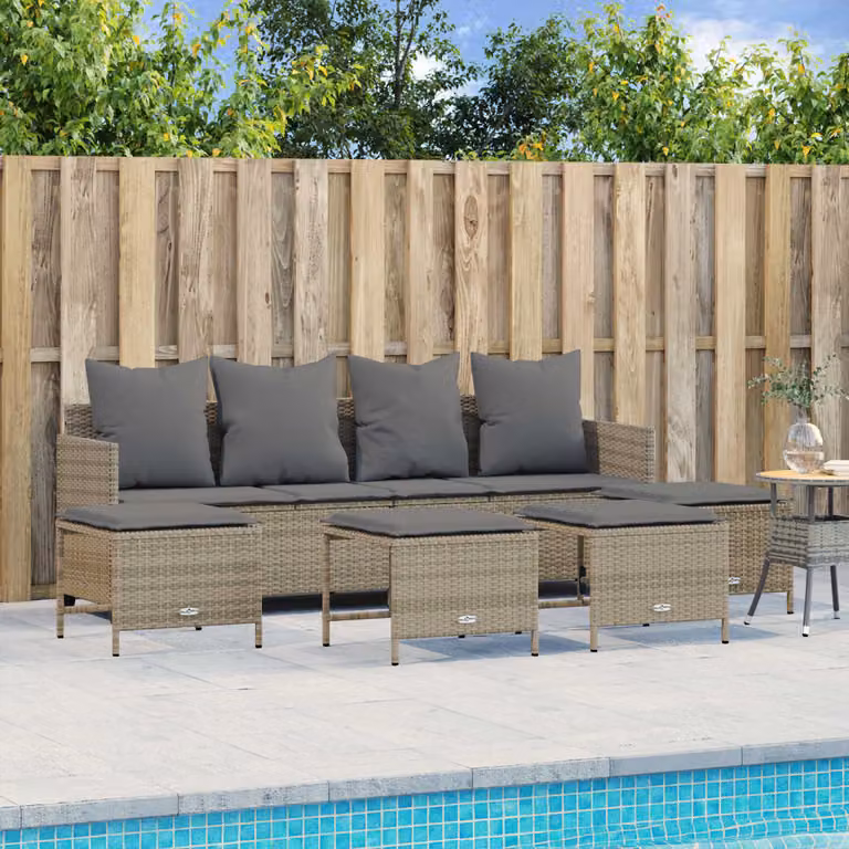 vidaXL Set Divano da Giardino 5 pz con Ottoman e Cuscini Beige in Polyrattan e Acciaio