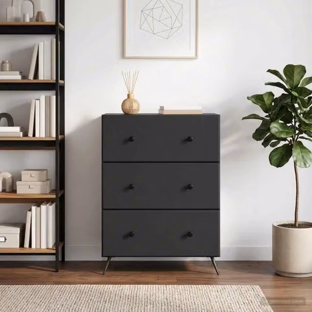 Mobile con Cassetti vidaXL Nero in Legno MDF e Metallo L: 66 cm, P: 34,5 cm, H: 90 cm – 1