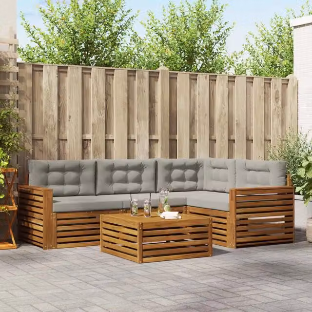 Set di divani da esterno 5 pz Grigio Naturale e Chiaro 3373426