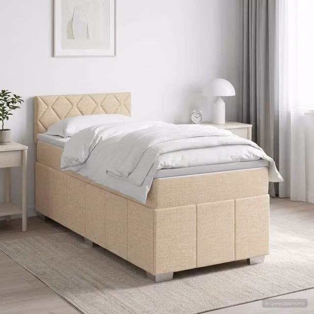 Letto box spring con materasso ibrido vidaXL in tessuto beige e bianco L/P: 100 x 200 cm