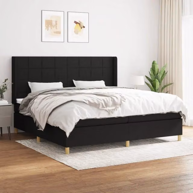 Letto Ibrido vidaXL con Giroletto a Molle e Materasso in Tessuto Nero e Bianco L/P/H: 203 x 203 x 128 cm